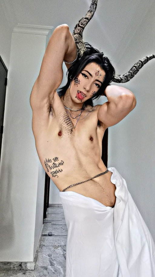 tattooed animal femboy costume sissy bisexual horned