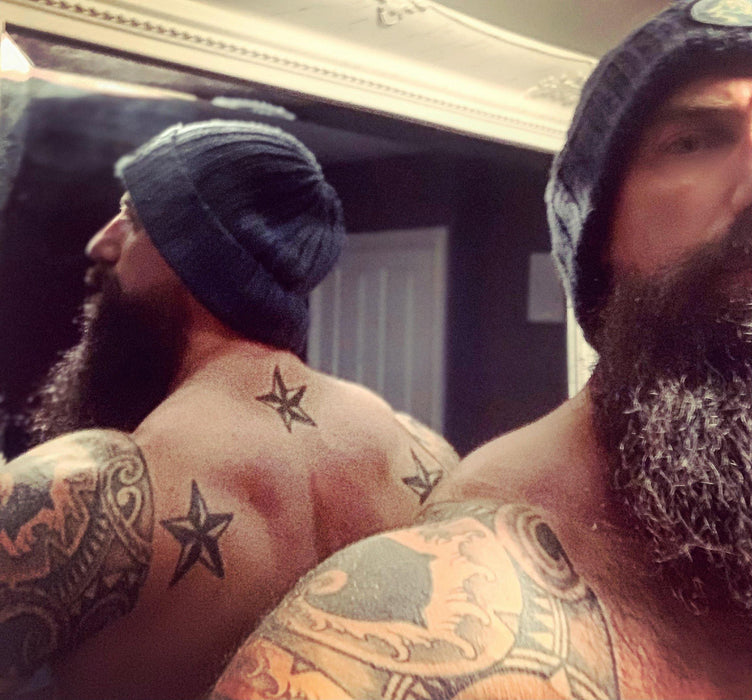 tattooed inked muscular hairy big pecs biceps daddy