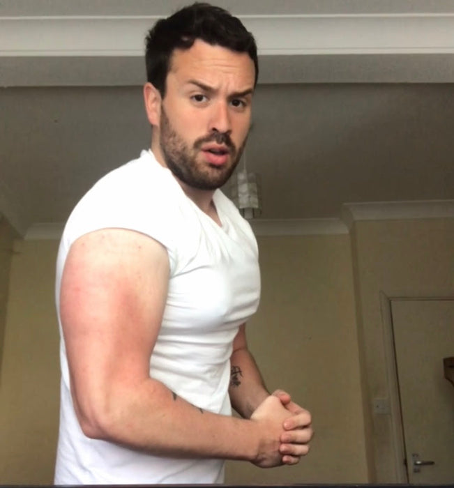 scruffy muscled beared inked hunk model