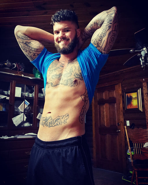 muscled model biceps abs big nipples