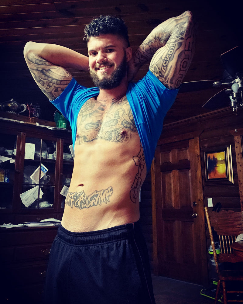 muscled model biceps abs big nipples