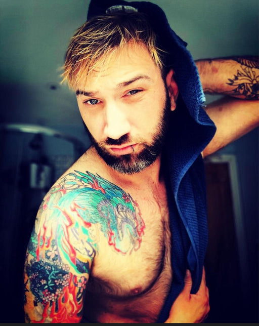 dirty blond inked mature bearded